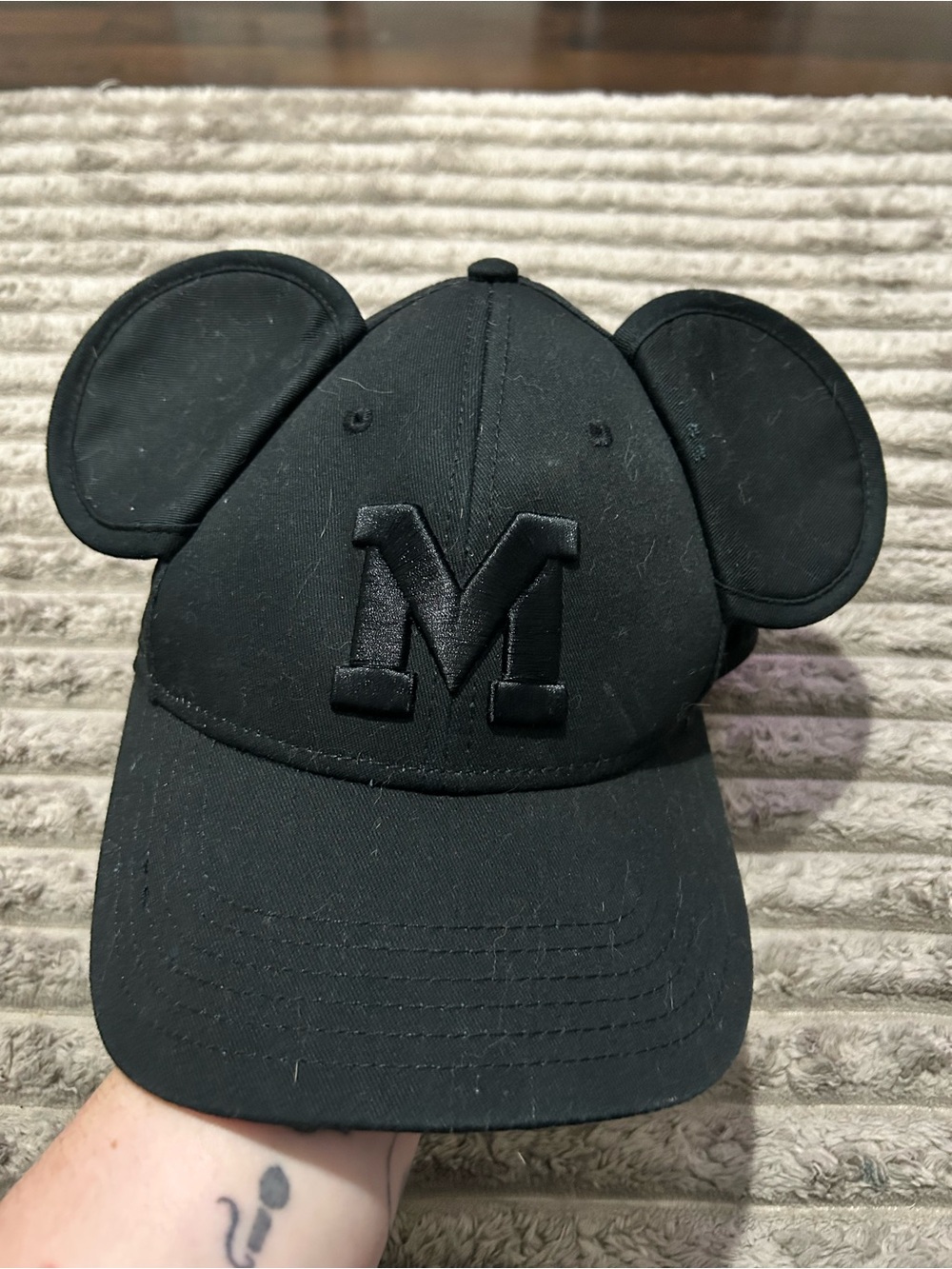 Disney Black Kids Baseball Cap with Ear Details and Embroidered M